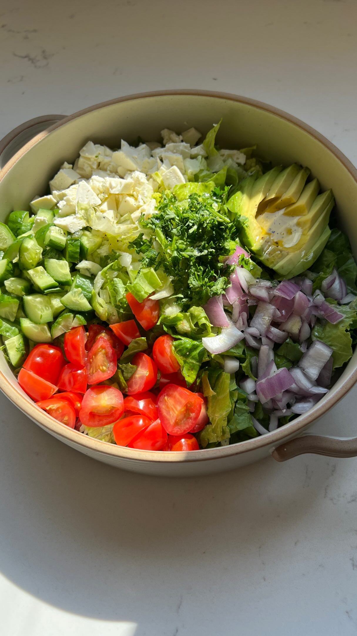 my daily salad ep. 21 |

🥗follow @earth.to.rose for more salad inspo weekly!! 

today’s salad was for the whole family to enjoy and honestly we enjoyed it so much i made it again the next day !! and my daughter helped me make it which was a first, but i think it’s really good to have her helping me so she can see how we eat and what goes into preparing whole foods🥬and it makes her more excited to eat it when she has a hand in making it! maybe the next episode will feature amara’s helping hands 👋 🤝

this was not a traditional greek salad but it hit the spot, the dressing was 1/4 cup of evoo, one lemon juiced, a tsp of salt and pepper and a tbsp of honey and acv for anyone that wants to try it save this for later 💌