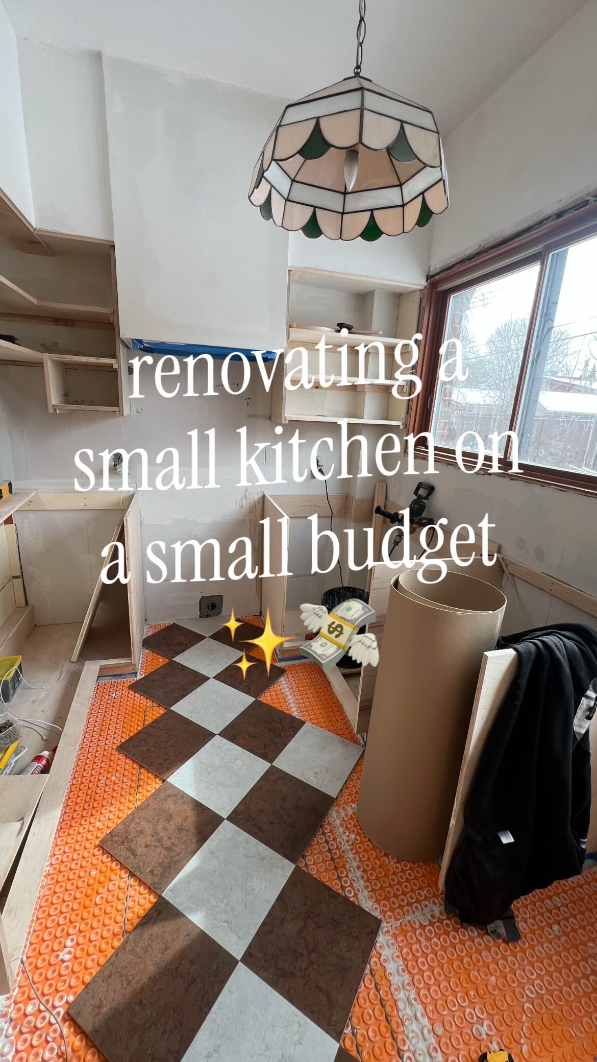 checking in with my weekly kitchen reno updates 🫡 we have upper cabinets and we have the beginnings of a floor 👀 follow @earth.to.rose to see our tiles next week 🤞

#smallkitchen #kitchenrenovation #kitchenreno