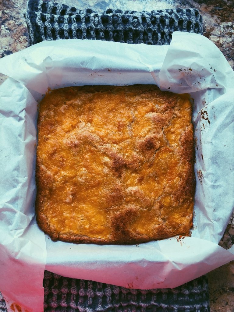 brown butter and tahini peach blondies