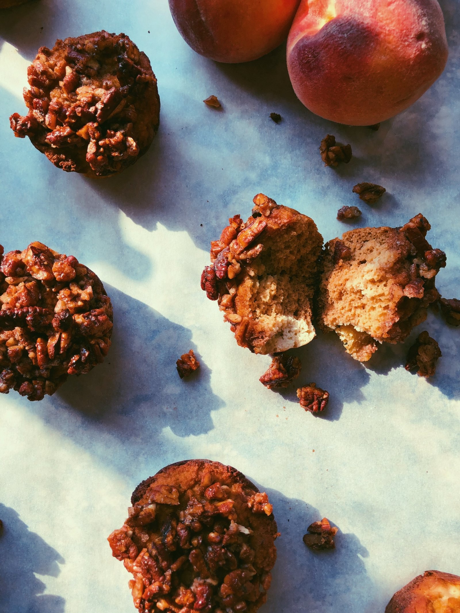 peach honey-pecan muffins (grain free, coconut flour)