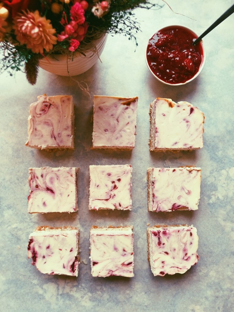 cheesecake raspberry jam swirl bars