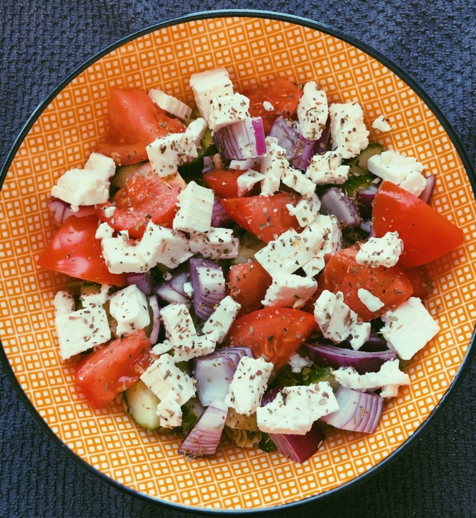 lemon garlic butter pan fried chicken thighs with greek salad
