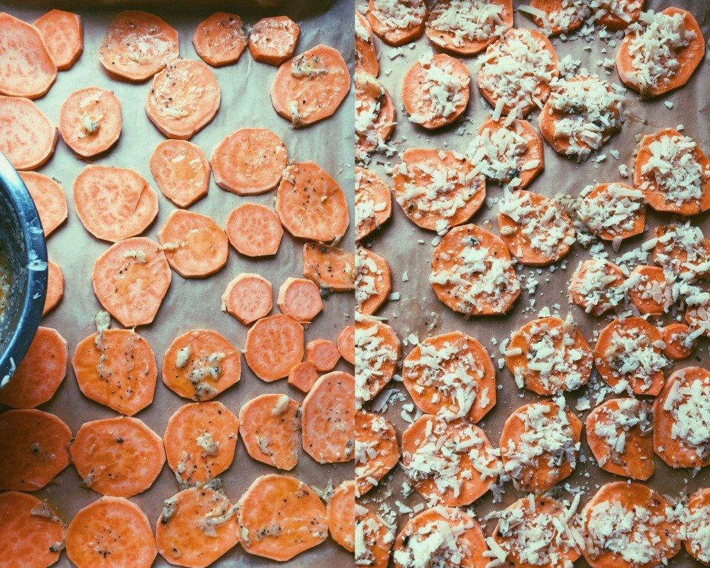 sweet potato parmesan crisps with garlic butter (grain free)