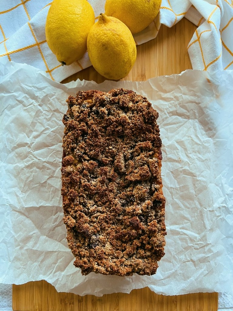lemon olive oil loaf with blueberry cinnamon streusel (grain free, refined sugar free, scd diet)