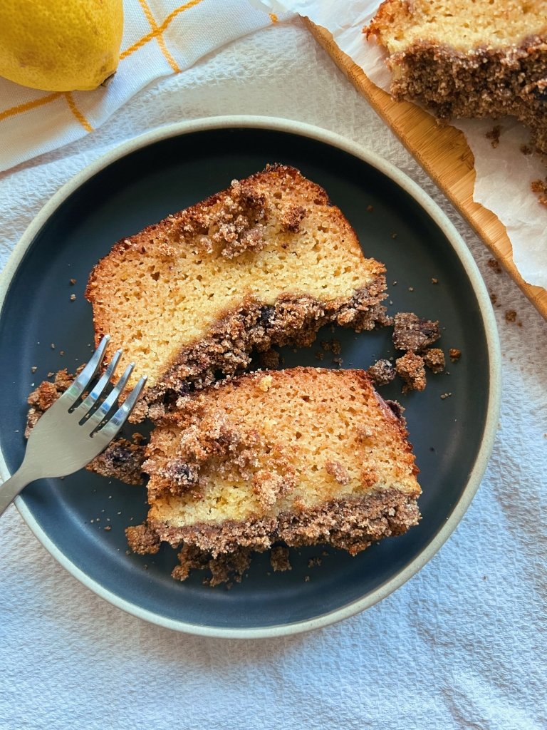 lemon olive oil loaf with blueberry cinnamon streusel (grain free, refined sugar free, scd diet)