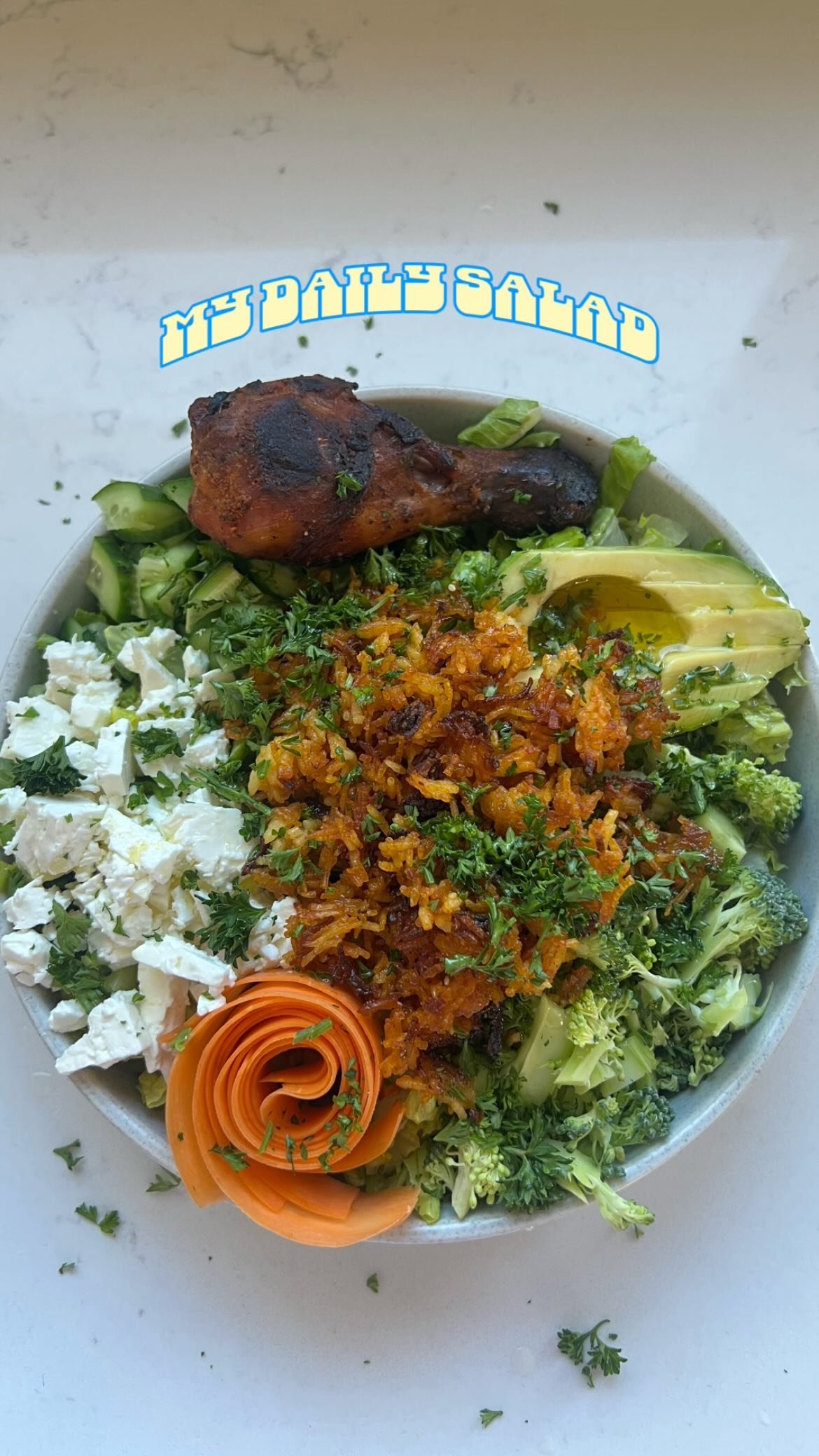 my daily salad | ep. 31 🥗

if youve been loving (or hating??? lmk!!) the brothy rice trend, here’s what you can do with those pesky leftovers: use the broth, grab that white rice, throw it on a baking tray lined with parchment paper, douse it in the leftover broth and make some crispy oven baked rice at 430 for a good 25 minutes. while that was baking i threw together my salad ingredients, i think this is something the whole family can enjoy but you do you boo, i just made this for lunch becuz work-from-home life! the feta was a last minute addition and i have no regrets, it really added another layer of yumminess in every single bite. i LOVE a loaded (or rather, overloaded) salad like this - one that gets difficult to mix because it’s so frickin big. also one day ill get proper salad tongs. 

follow along @earth.to.rose for more salad inspo!! 

my daily salad • big salad bowl • brothy rice trend • rice bowl • salad ideas • healthy eating