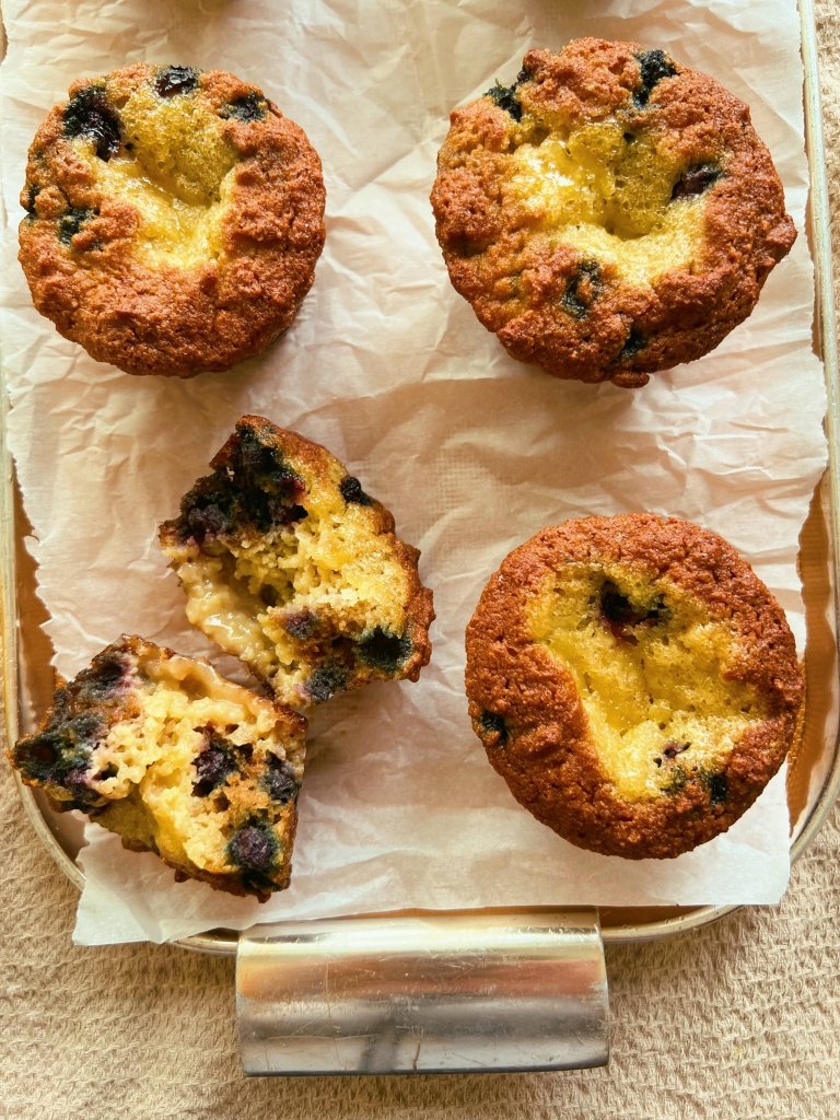 blueberry lemon curd muffins (grain free, refined sugar free)