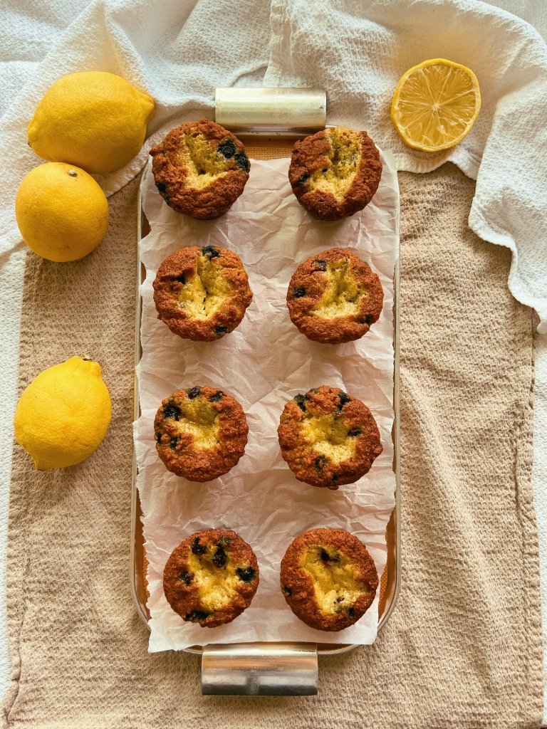 blueberry lemon curd muffins (grain free, refined sugar free)