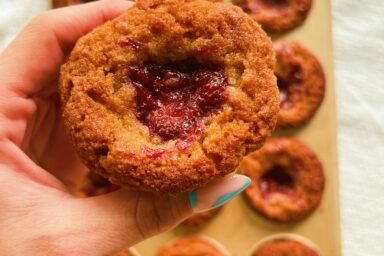 simple vanilla strawberry jam muffins