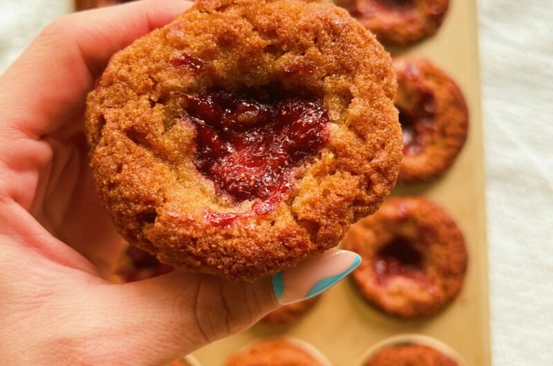 simple vanilla strawberry jam muffins