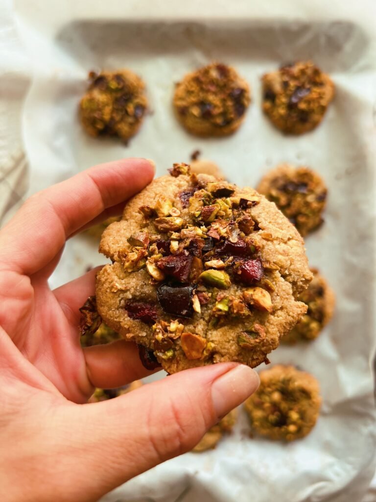 cherry pistachio crumble cookies (grain free)