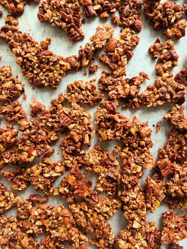 sweet & salty pistachio pecan granola (grain free & refined sugar free)