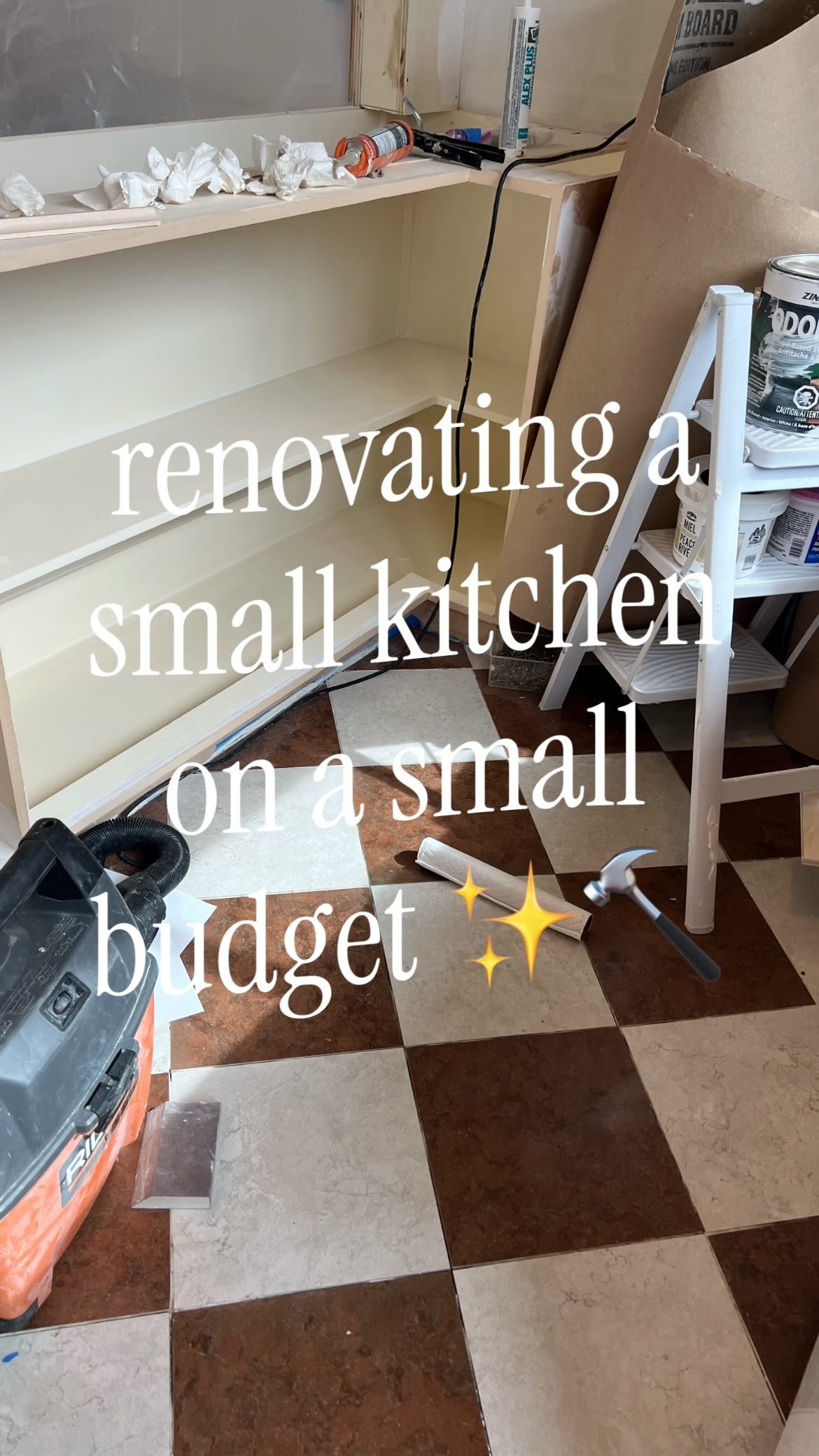 part 8 | renovating a small kitchen on a small budget 

when the going gets tough i go to mexico 😅🏖️🌴 jk but also im in mexico for a work retreat this week and so royal is home alone with two kids and no kitchen (!!!) (can you imagine 🤪send him ur prayers 🙏) (and one of the kids was sick!!) anyways all that to say we had another slow week on our kitchen reno, becuz royal is doing every single thing himself 😤 however we had some small wins such as finally painting and installing the shelf that goes in the lower cabinet base as well as the built in cabinet shelf above the fridge (still no doors). meanwhile he also finished a few remaining pieces of tile and will be grouting so follow along next week to see the FINISHED tile fr as well as potentially even counters if the counter guy follows up again 🤞🤞🤞

kitchen renovation • small kitchen • renovation series • home reno • 1960s home