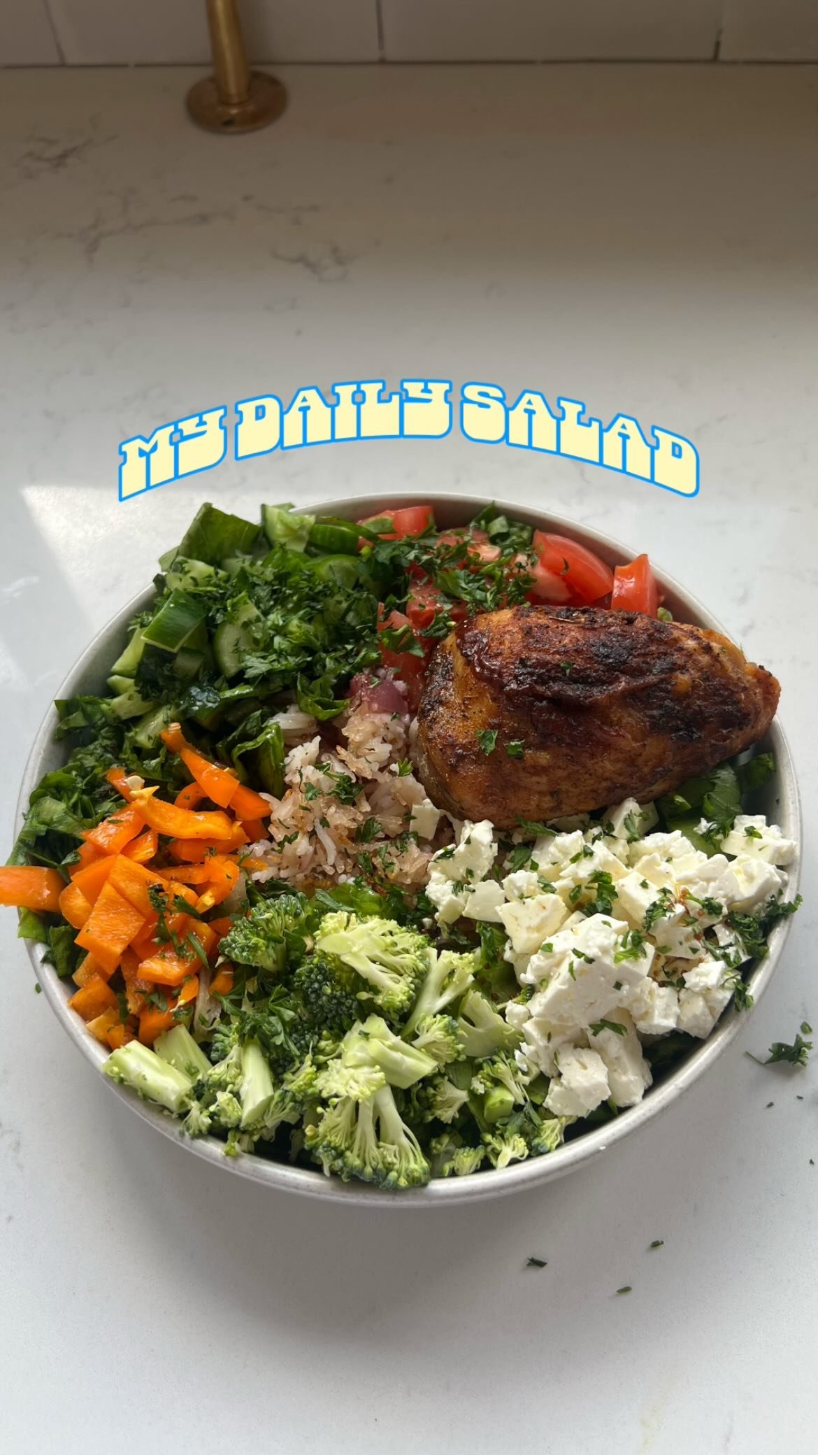 my daily salad ep. 28 | 🥗✨

let’s keep the good vibes going with another rice-salad creation putting my leftovers to work 🥗 i put this leftover white onion rice i made the night before in the oven with a chicken thigh (also from the night before) and chopped up my fresh veggies while it was warming up. throw everything in a bowl with your preferred salad dressing and you have something filling, but also satisfying and warming - perfect combo of cool and warm especially as it gets colder outside!! i love this too cuz you can essentially make a huge bowl and not be overly full. also if anything, my main problem with this particular salad was that it was TOO big for the bowl i put it in lol. it was just for me too even tho it kinda looks huge. but yeah it was delish. and we did this type of “combo” (that’s what my kids call it lol) for dinner too and the toddlers did in fact eat it ✅ and they get excited about mixing it all up ✅ (at least the 3 year old did, the 1 year old is still figuring out like, how to use cutlery). 

follow along @earth.to.rose for more salad inspo 🥗✌️

salad inspo • salad bowl • rice salad bowl • my daily salad • healthy lunch bowl