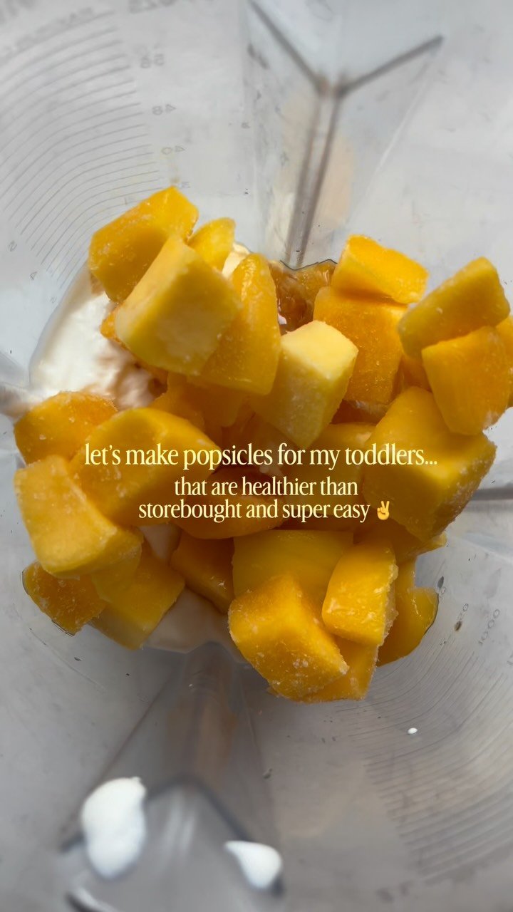 orange mango popsicles 🥭🍊 recipe below!!

this is a weekly occurrence at my house now and i’m not mad at it. it’s honestly such an easy thing to start making at home and then my kids are sooo excited about eating a popsicle and i am so happy to give them one knowing exactly what’s in it - only put a tbsp of honey in these ones and you could omit it entirely because the fruit is naturally sweet enough !! save this post to try the recipe below 💌✨👇🥭🍊

ingredients:
1 orange, peeled, fresh
1 cup yogurt
2 cups frozen mango
1 tsp vanilla
1 tbsp honey - optional

how to:
throw everything in the blender, i start w the orange and yogurt, and blend well. if you have some mango chunks that’s ok - my daughter loves finding a surprise mango chunk in her popsicles!
pour into your fave molds, freeze and enjoy guilt freeeee✌️

toddler approved • toddler snacks • healthy snacks • homemade popsicles • healthy toddler treats