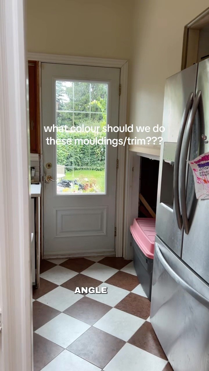 helppp what do you think we should do w this moulding situation!!? the original wood trim was also a bit orangey which felt weird in this kitchen so even if we had done wood i would have preferred to go darker and moodier. but now we are relegated to paint, whats the best course of action?! 

#smallkitchenrenovation #homerenovation #smallkitchenideas #kitchenreno #moulding
